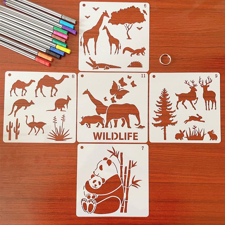 New, 16 Models, Cartoon Animals, Hollow Drawing Templates, Children's Drawing Templates, Plastic, Hollow Drawing Tools
