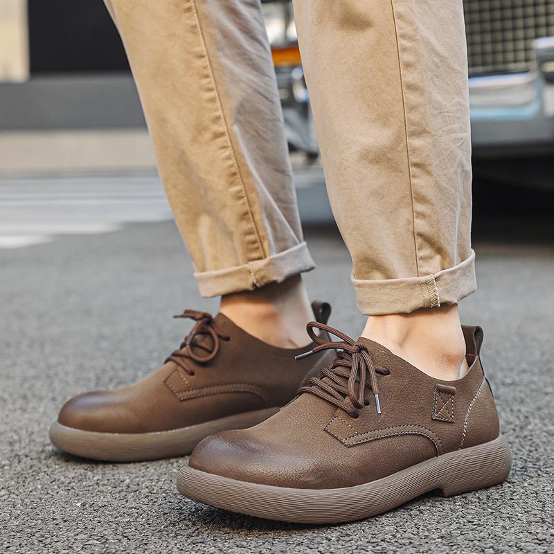 Fashion Breathable Lace-Up Flats for Men Soft Lightweight Walking Shoes Comfortable Business Dress Footwear Men's Leather Casual Shoes