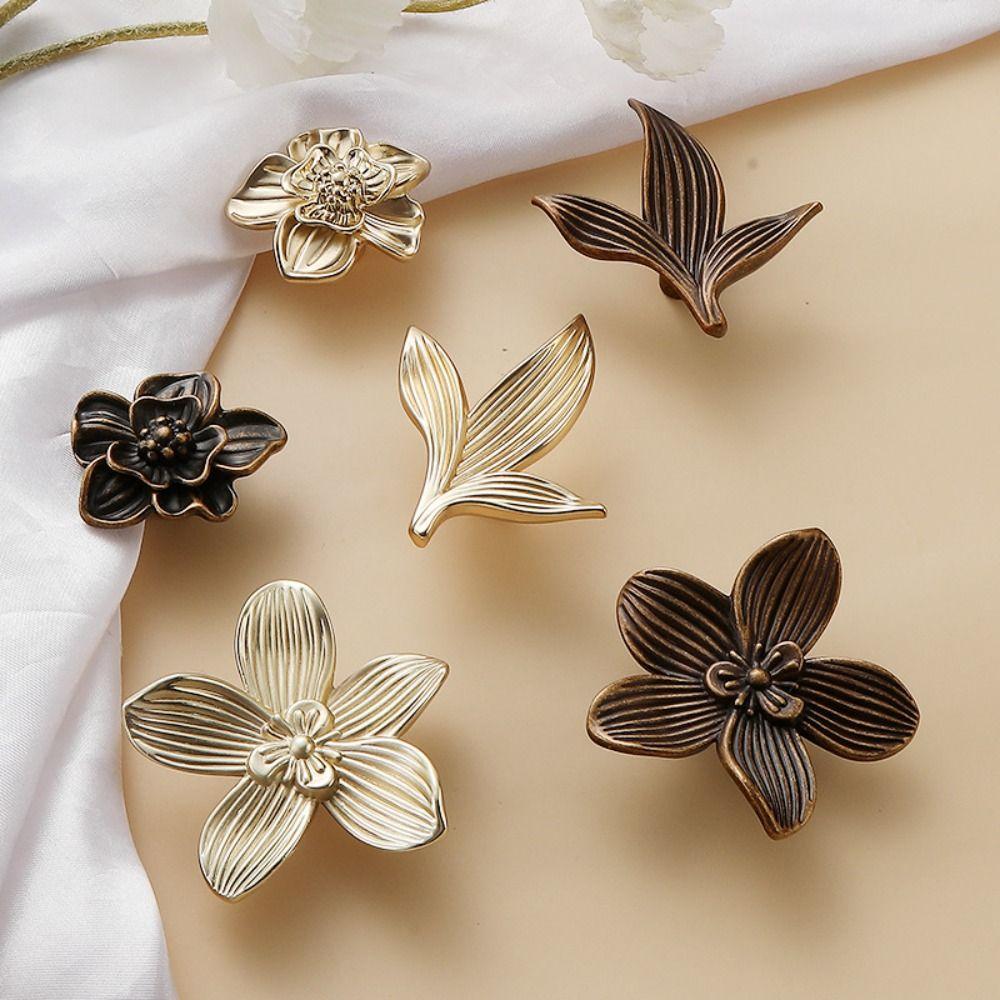 Zinc Alloy Drawer Knob Gold Finish Creative Petal Design Drawer Handle Bronze Finish Flower Shaped Handle Furniture Cabinet