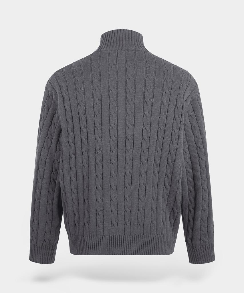 BIRBANTE Washable Cotton Cable Two-Way Knit Zip-Up - Grey