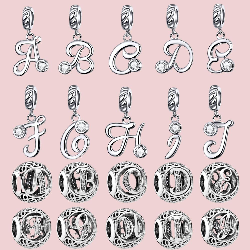 CharmsJewelry 925 Sterling Silver Letter Charm - Initial A-Z Bead For Bracelets & Necklaces, Mother's Gift