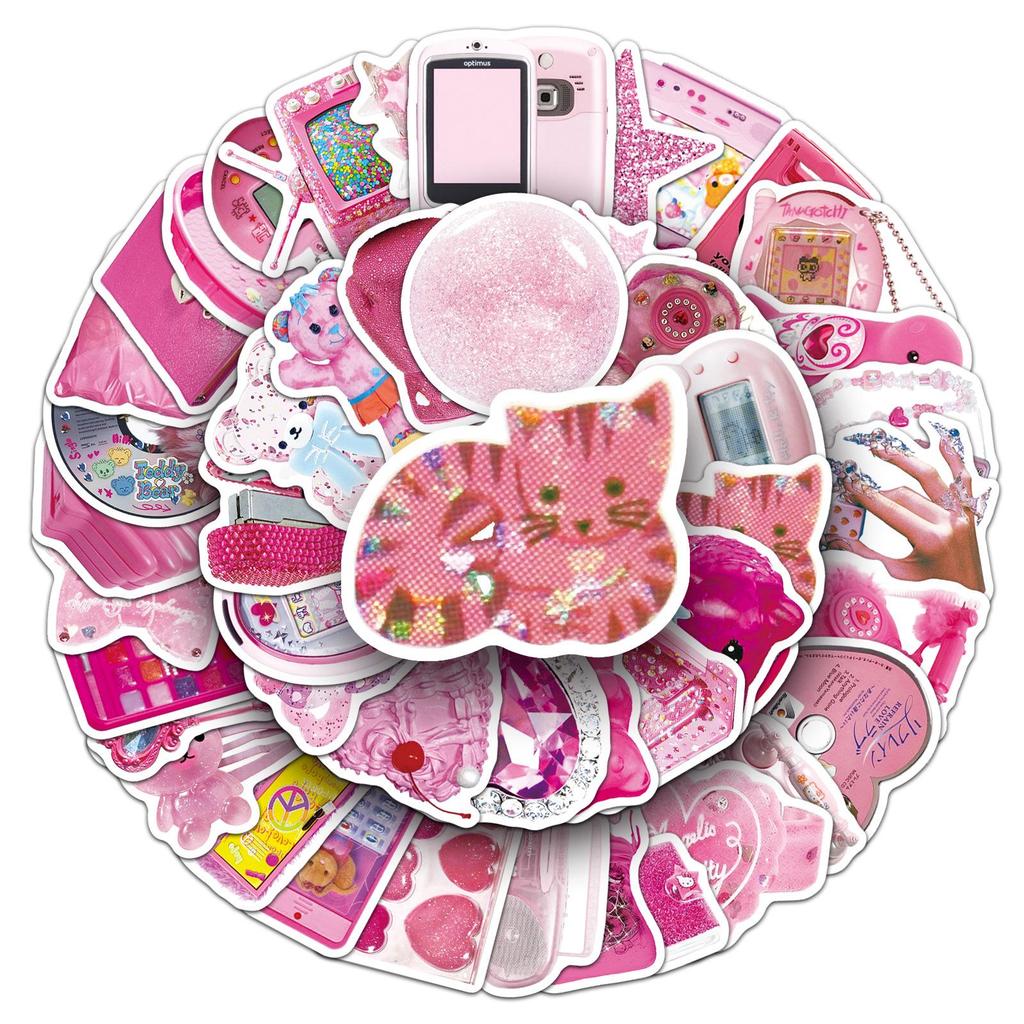 50 Cute Y2K Pink Cartoon Stickers for Earphones, Refrigerator, Guitar & DIY Decor