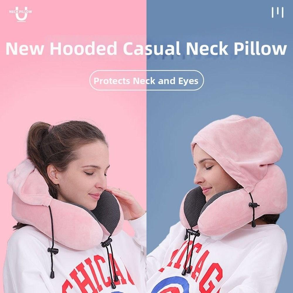 Soft Sponge Travel Neck Cushion Washable Cover Hooded Neckrest Pad Neck Pillow with Cap  Travel Use