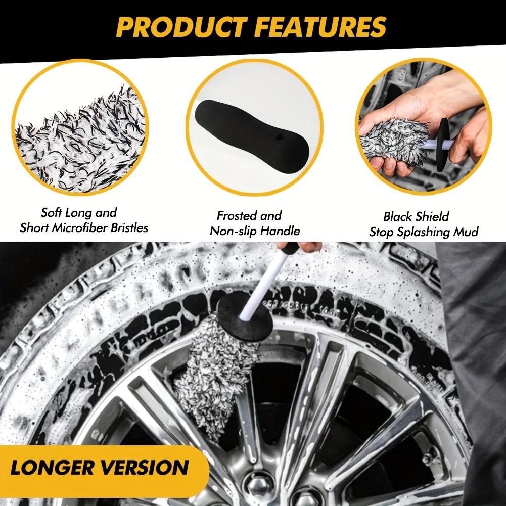 Brosse à roues en microfibre pour un nettoyage particulièrement doux jusqu'au fond des roues, brosse longue pour le nettoyage roues de voiture 43TGSA