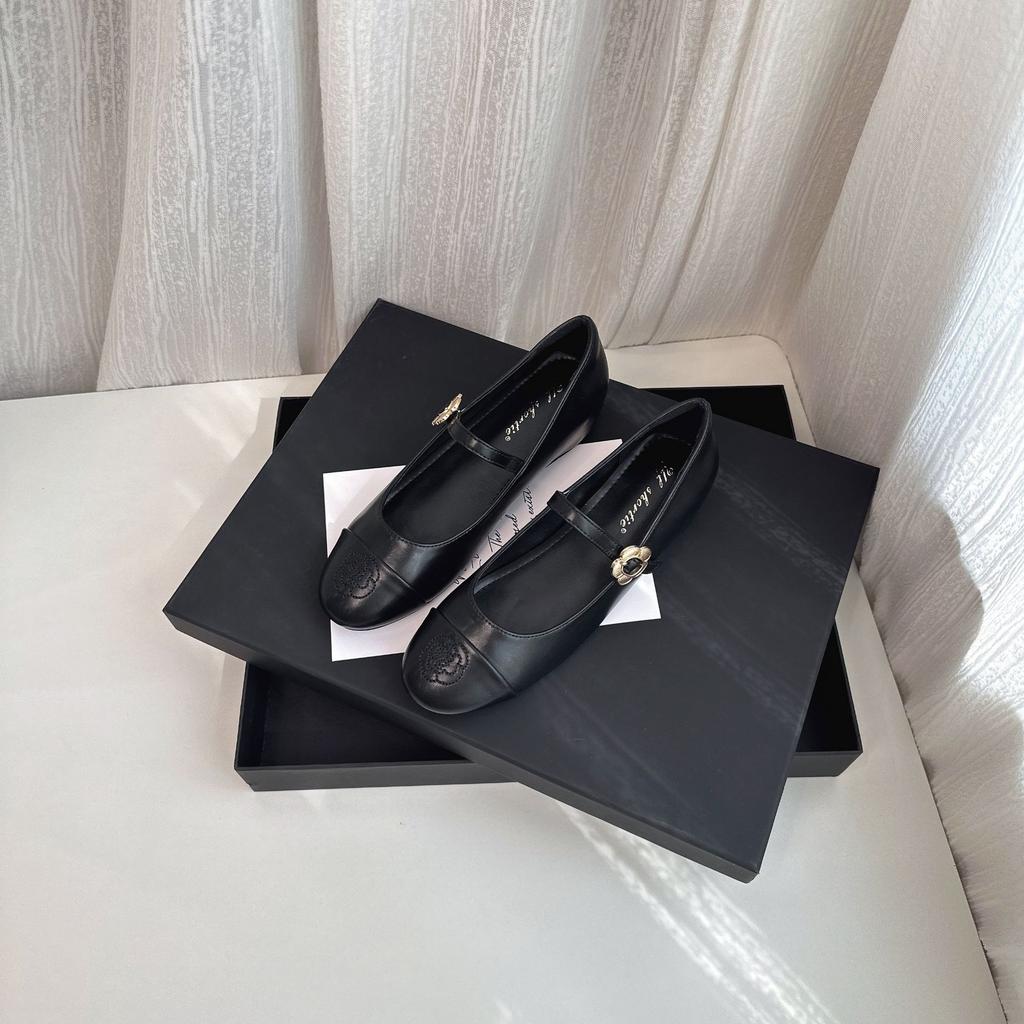 Sheepskin Version~ Inner Height Increase 5cm Round Head Camellia Soft Sole Light Mouth Single Shoes Women's New French Color Matching Mary Jane Shoes