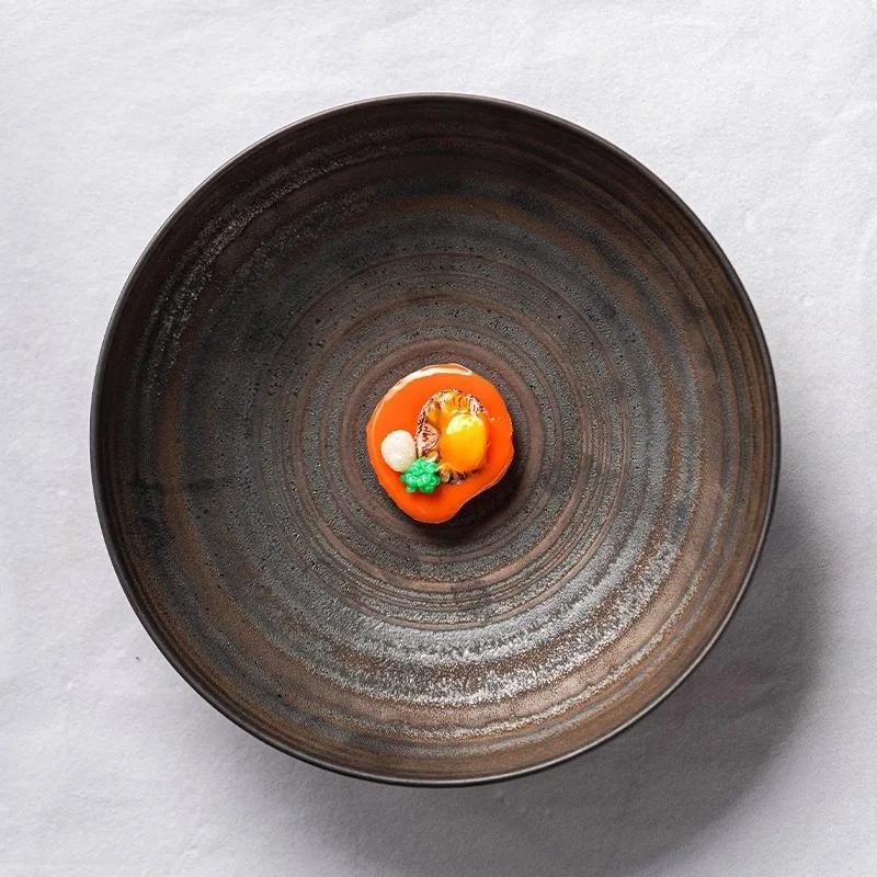 Vintage Frosted Ceramic Dining Plate Restaurant Dessert Plate Salad Plate Pasta Plates Soup Plates Molecular Cooking Tableware