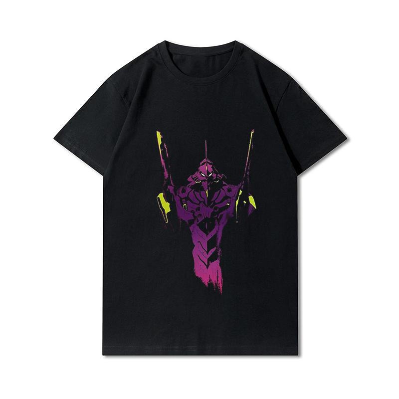 Pánská trička s potiskem Evangelion nadměrných velikostí Bavlněné topy Letní Anime Neformální Černá trička