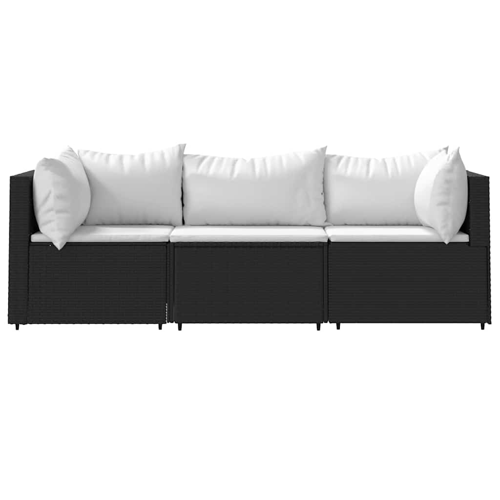 Vidaxl 3-Cz. Garden Lounge Set, Cushions, Black PE Rattan