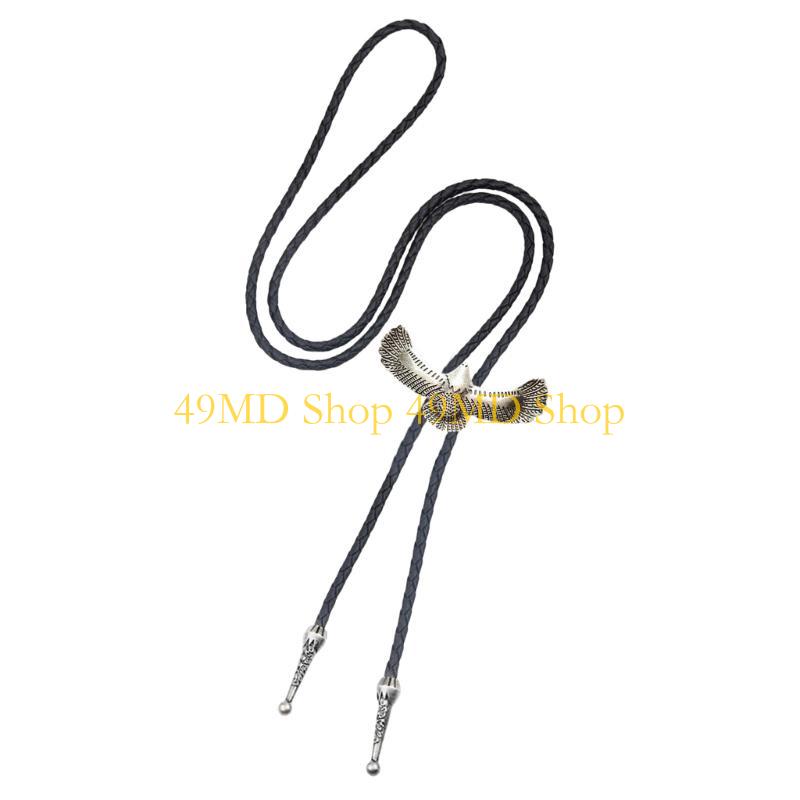 49MD Vintage Leather Cord Bolo Tie Cowboy Costume Accessory Adjustable Length Necktie