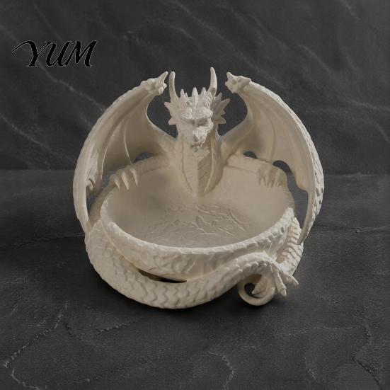 Cooles Tischornament 3D-gedruckter Drache Aufbewahrungsschale für Schmuck Schlüssel, Dekorativer Desktop-Organizer mit Gothic-Schlüsselschale Detaillierte Fantasy-Schuppen