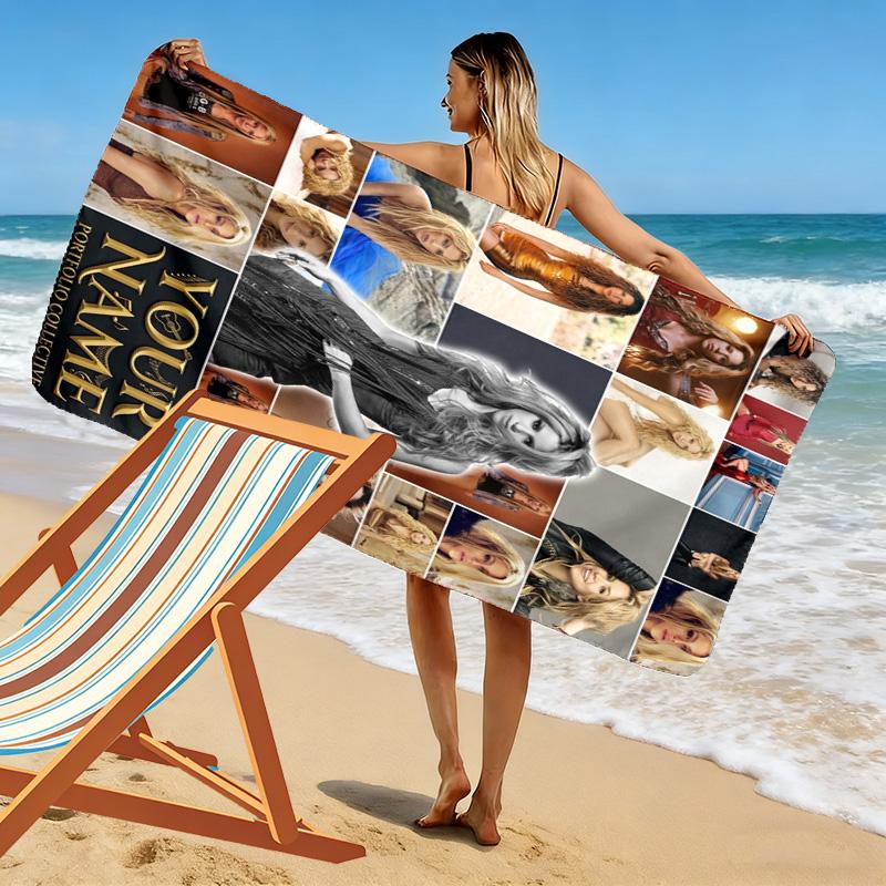 Name Custom Shakira Print Beach Towel, Large Soft Quick Dry Towel for Beach Camping Swimming