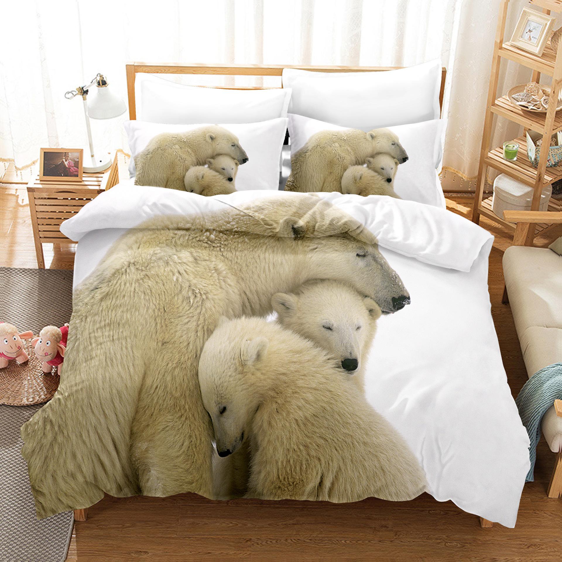 

Комплект постельного белья с 3D белым медведем, пододеяльник с изображением животных, наволочка, 2/3 шт., ткань из микрофибры, AU/DE/ES/EU, супер большая кровать, мягкий домашний текстиль Cama 90 --155x220cm