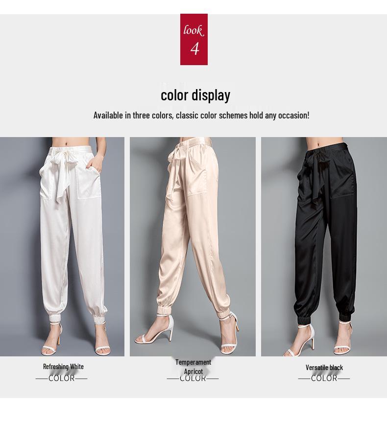 19mm Maulbeerseide Stretch Satin Cropped Jogger mit elastischem Kordelzugbund - Slim Fit, Freizeithose 2025