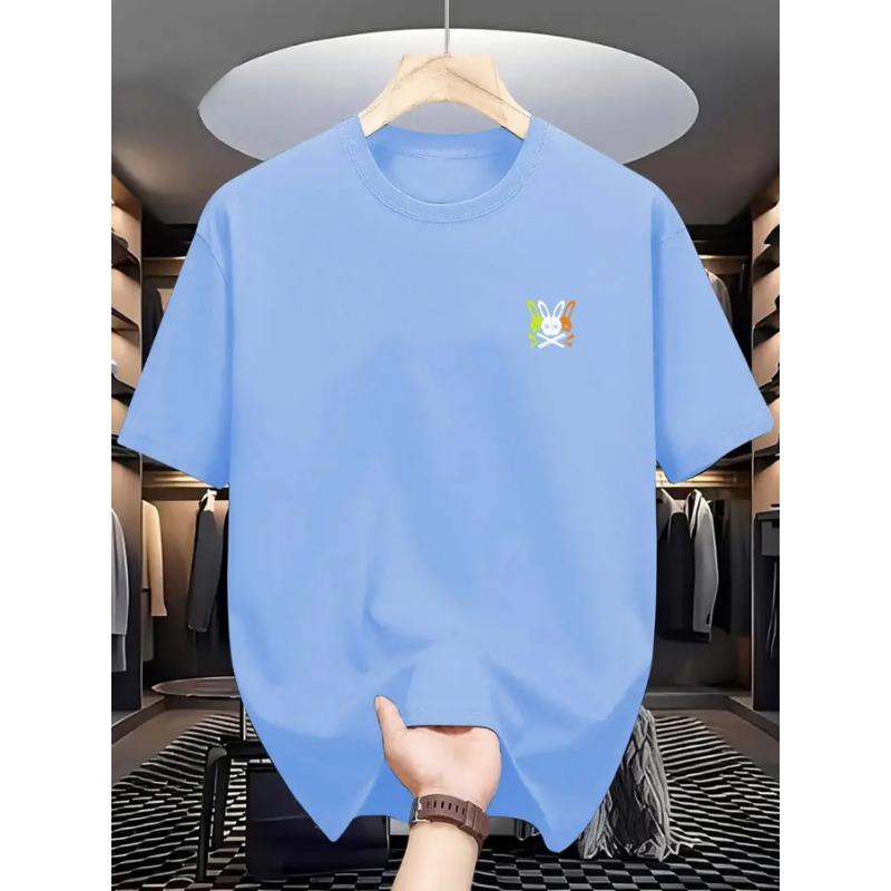 

Summer men s 100% pure cotton sports casual loose skeleton rabbit pattern printed comfortable round neck short sleeved T-shirt S