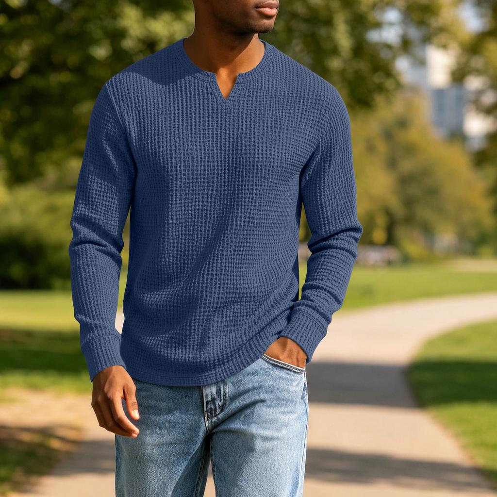 Men's Casual V-Neck Long Sleeve Shirt Loose Fit Top