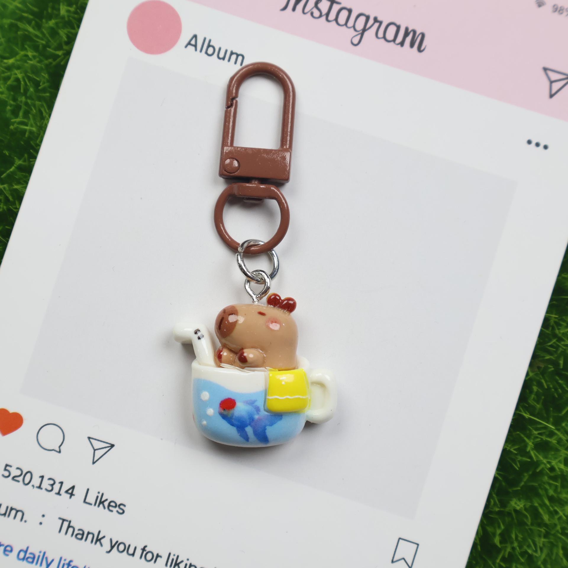 Capybara Cartoon Resin Keychain Pendant – Creative Backpack Ornament & Best Friend Gift Accessory.