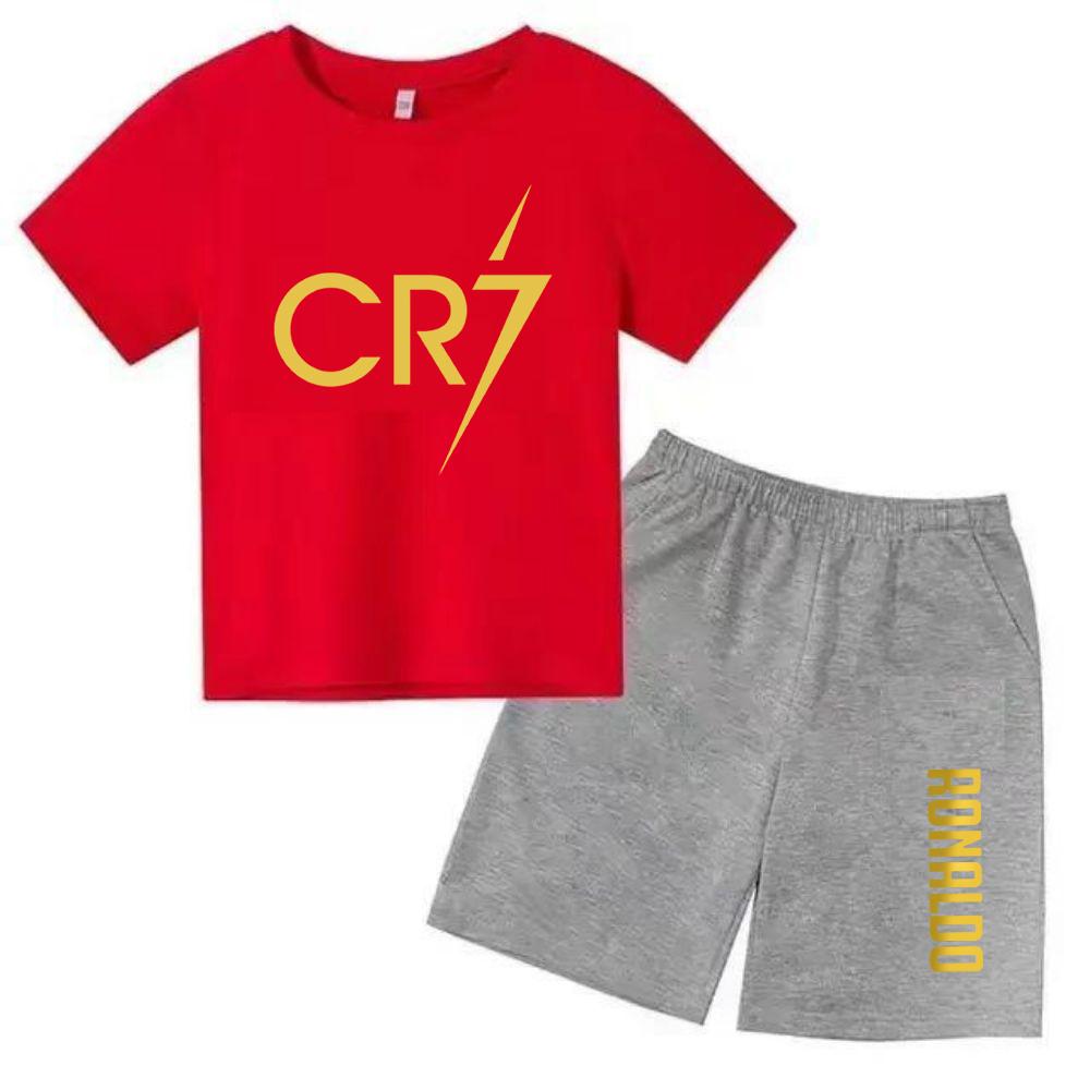 Summer CR7 Printed Short Sleeve Children Set Casual Fashion Tops and Shorts 2pcs Set Kid Boys Girls Sports Tshirts Set Outfits