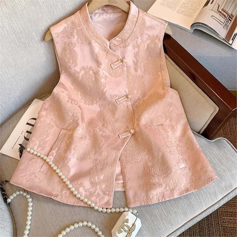 

Весенне-осенний жилет с жаккардовым узором и пуговицами, женский весенний нишевый топ премиум-класса 3XL [recommended 138-75 kg] розовый