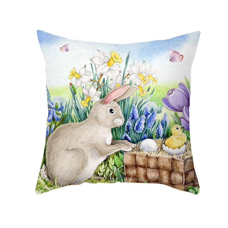New Easter Pillowcase Watercolor Flowers Rabbit Home Pillow Cushion Cover