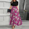 Women's Fashionable Casual Belt Short Sleeved Round Neck Print Elegant Temperament Dress
