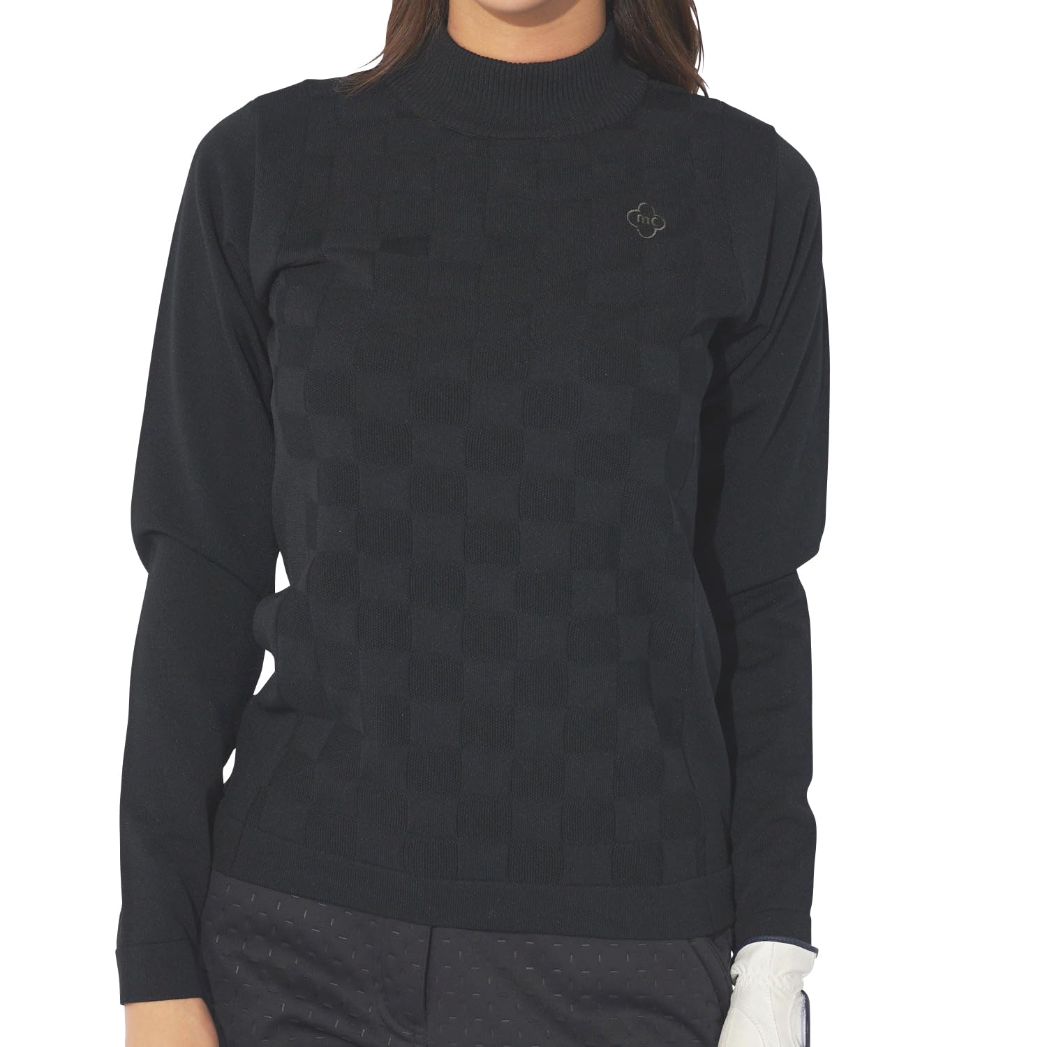 

Marie Claire Lightweight Block Check Mock Neck Knit Black Women s 734724, чёрный