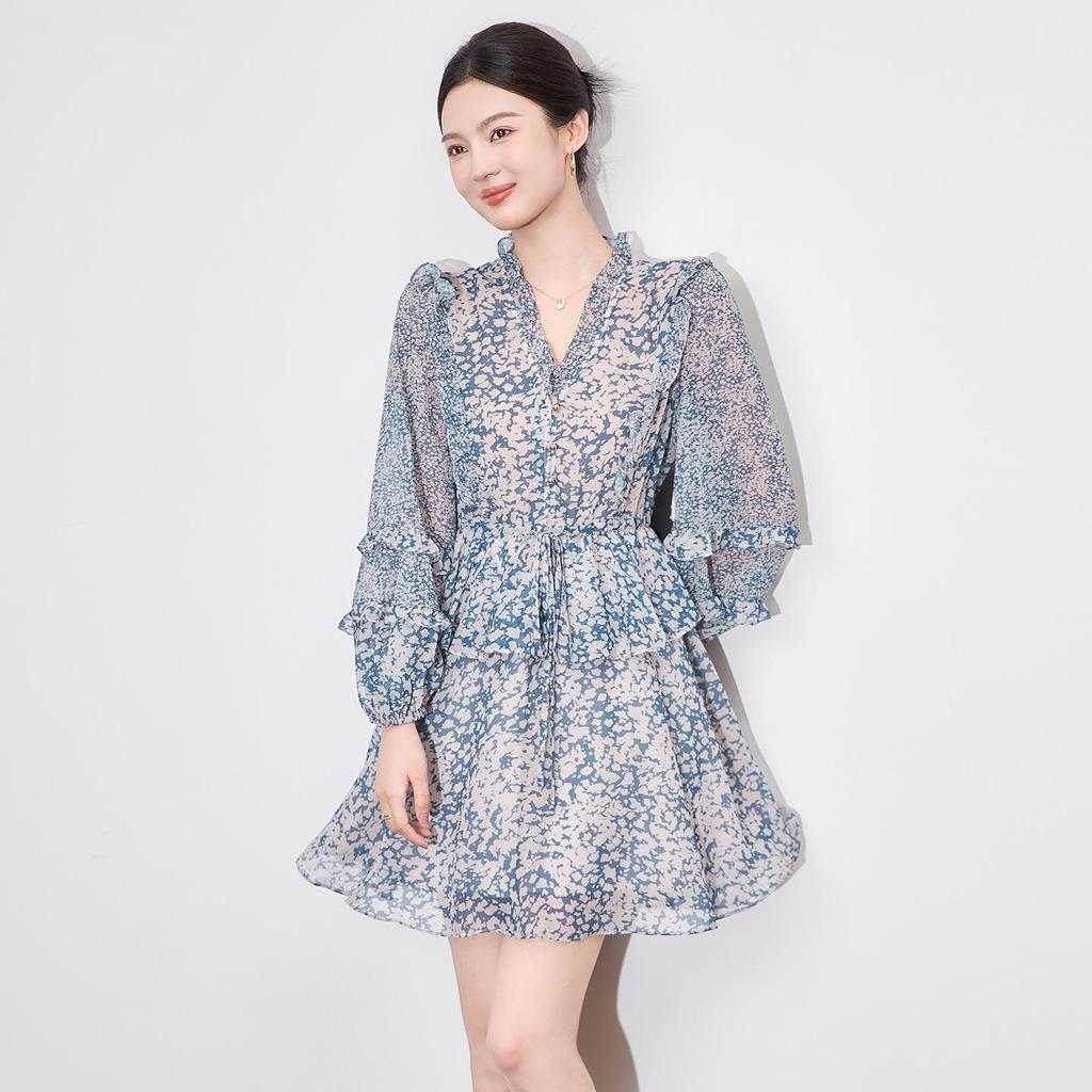 High-Quality French Waist-Slimming Double Crepe Chiffon Dress for Women - Summer Style