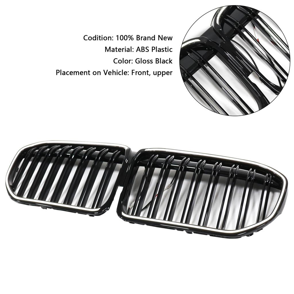 Double Slat Gloss Black Front Grill Grille Fit BMW 7 Series G11 G12 2019-2022