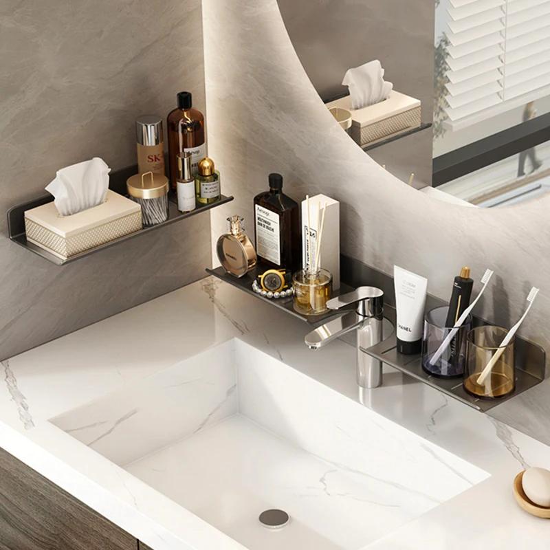 Bathroom Rack Bathroom Shelf Toilet Storage Rack Toilet Kitchen Space Aluminum Hang On the Wall Punch-free Rack Hanging Shelves