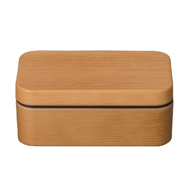Masakazu Bento Wood Grain Rectangular W10 79717 Rice-Resistant Box, (CC), Natural, Size Approx. D16.4 H6.5