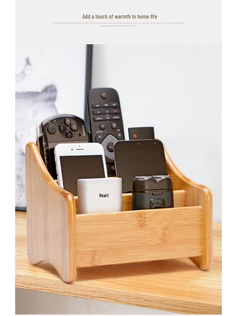 Organisateur de bureau en bambou et bois avec tiroirs pour téléphones, cosmétiques et télécommandes