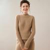 Women's Cable Knit Cashmere Sweater - 12-Gauge, Lychee Pattern, Half-High Neck, Fleece Lining, Twist Design, Wool Base Layer