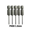 5pcs 50mm Cross Screwdriver Bits 6.35mm Hex Shank Electric Screwdrivers Screw Driver Tools PH00 1.6mm PH0 2mm PH1 3mm PH2 4mm