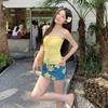 Yan 1011 New Spice Girl Sexy Strap-on Tube Top Summer Flower Skirt Hip Skirt Three-piece Swimsuit Women