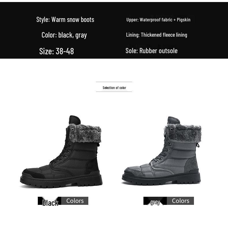 2025 Men's Winter High-Top Snow Boots: Thickened Velvet Outdoor Mountaineering Shoes