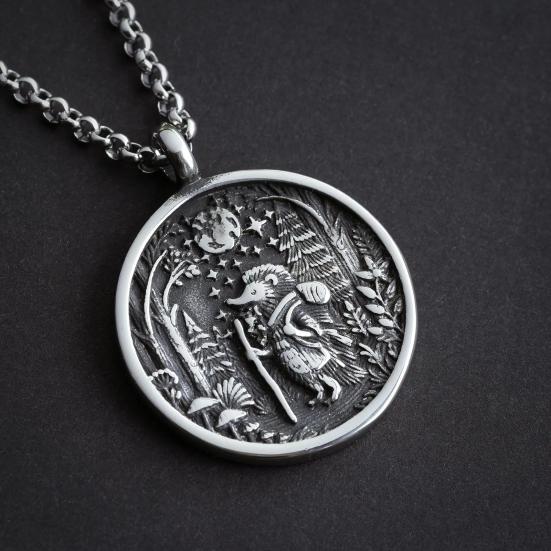 Collana con Pendente Luna Foresta Animale Viaggiatore nella Foresta Pendente Collana Stile Retrò Gioiello Regalo per Amanti della Natura