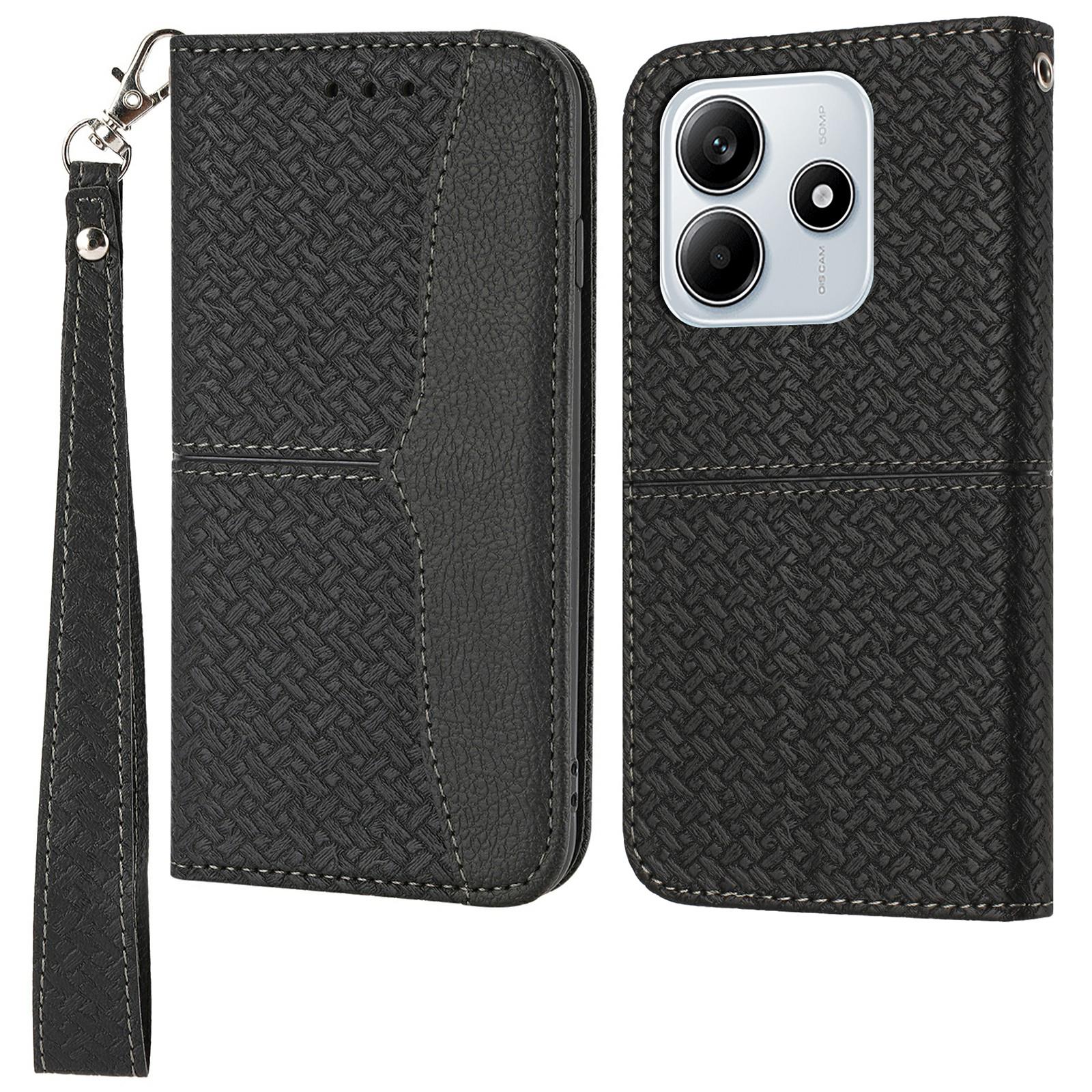 

For Xiaomi Redmi Note 14 5G Case Woven Texture PU Leather Wallet Phone Cover Black