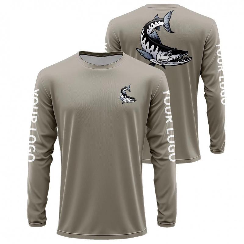Men's Quick-Dry UV Protection Long Sleeve Fishing Shirt with Breathable Logo Pattern