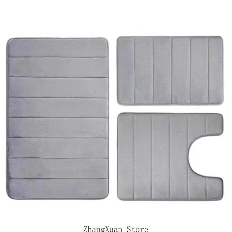 Soft Absorbent Bathroom Carpet Set NonSlip Washable Toilet Mats Flannel Rugs for Home Gym and Salon