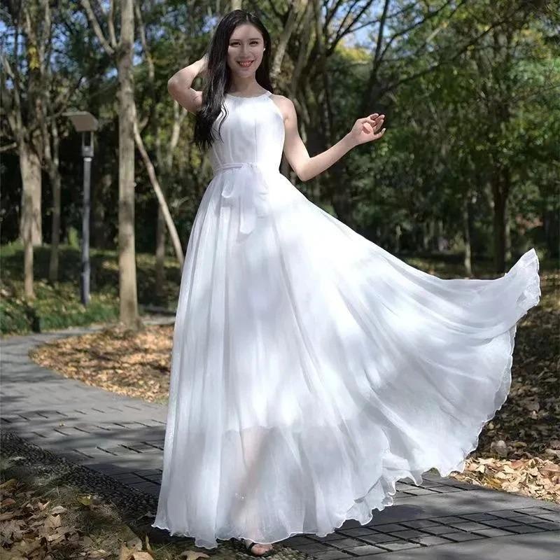 Travel Photo Desert Long Dress Women's Summer Swing Elegant Belt Slimming Seaside Holiday Beach Dresses