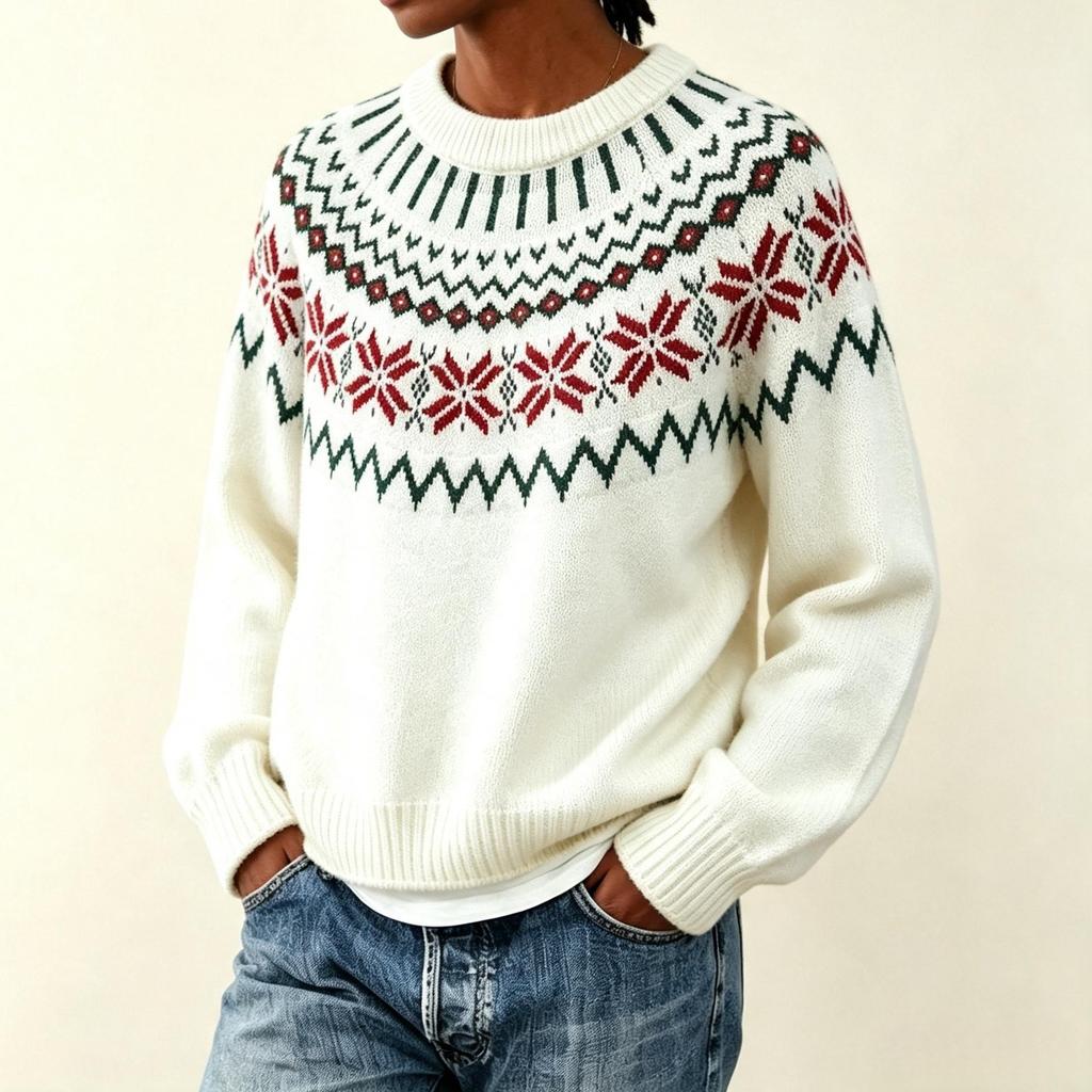 Fair Island Knitted New Retro Round Neck Star Anise Sweater Autumn And Winter Women'S Jacquard Knitted Sweater Women