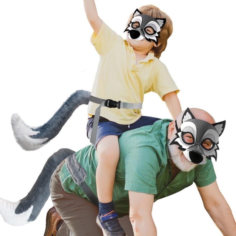 Set Costume Lupo Maschera Facciale Lupo Coda Lupo Guanti per Bambino Adulto Mascherata Compleanno Natale Halloween Costume Animale