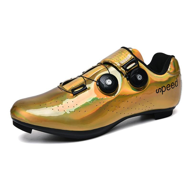 Men Women Cycling Shoes Gold Reflective