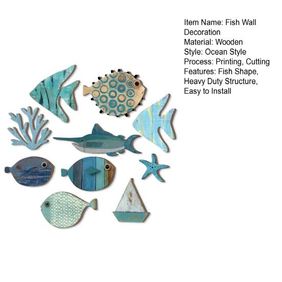 10Pcs Wooden Fish Wall Decoration School of Fish Beach Lake House Bathroom Wall Art Nautical Coastal Ocean Theme Hanging Ornament