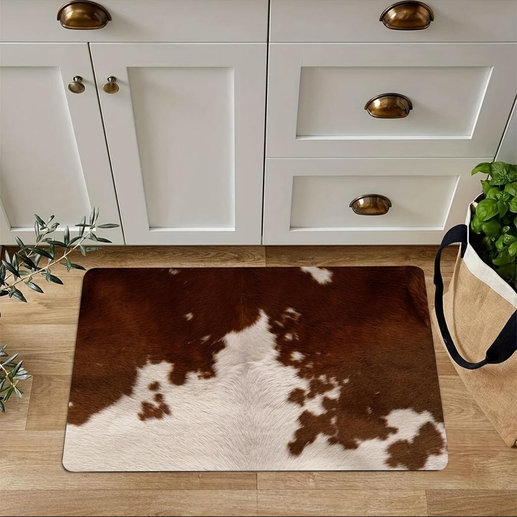 1Pcs Cowhide Print Soft Kitchen Rug Anti-Fatigue Kitchen Rug Waterproof Non-Slip Rugs Set Runner Rug Bedside Rug Absorbent Carpet For Kitchen