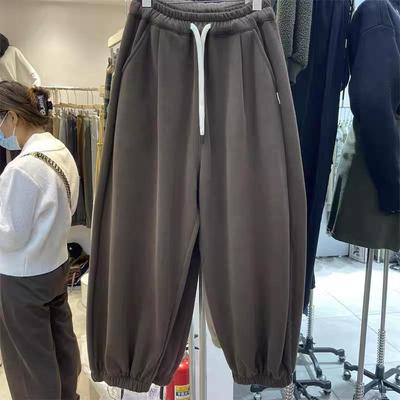 2025 Winter Women's European Loose Wide-Leg Thickened Plus Velvet Harem Sweatpants