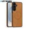 KEYSION Retro PU Leather Case for MagSafe for Samsung Galaxy S22 S23 S24 Ultra 5G S23+ S24 FE Magnetic Shockproof Phone Cover