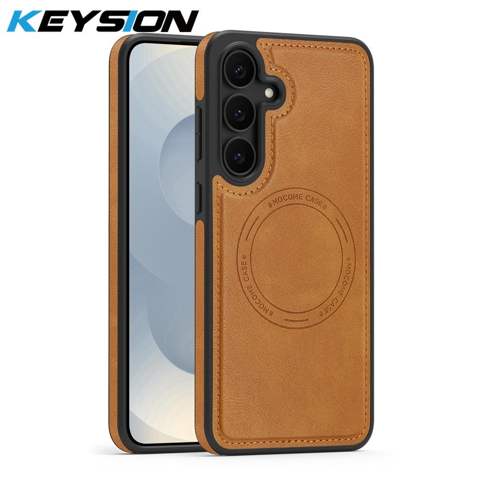 KEYSION Retro PU Leather Case for MagSafe for Samsung Galaxy S22 S23 S24 Ultra 5G S23+ S24 FE Magnetic Shockproof Phone Cover