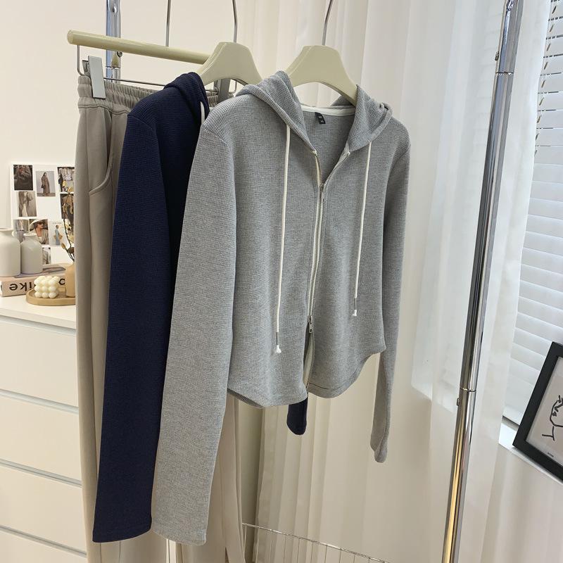 

Women s Spring Curved Hem Dual Zipper Waffle Knit Hoodie L (90-105 jin)