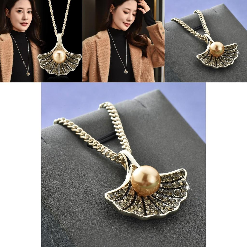 Chic Droplet Design Scallop Pearl Necklace In Fashionable Coffee Gold For Trendy Women