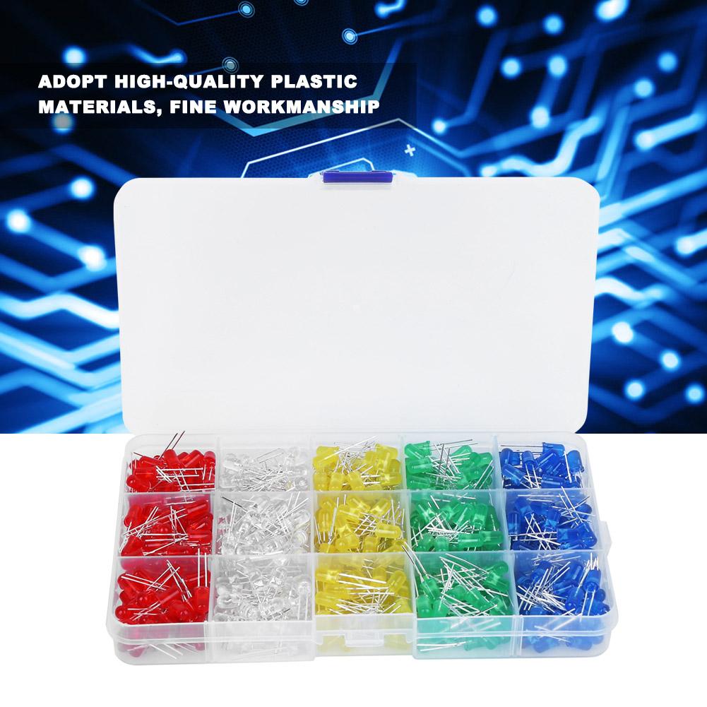 Set 500 Buc Diode LED Luminoase Plastic Anticoroziv 5mm Albastru Verde Galben Alb Roșu